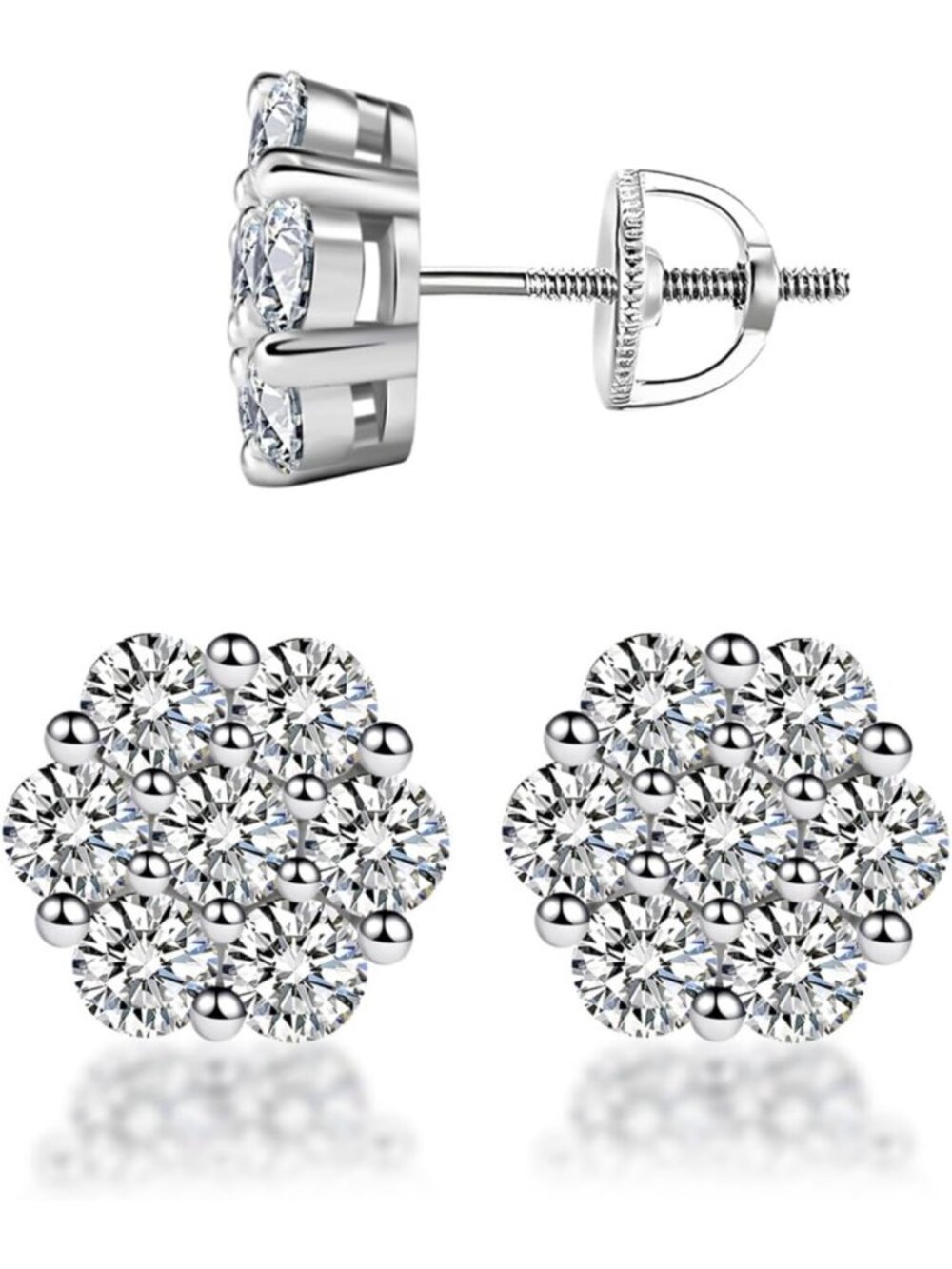 Elegant Flower Stud Earrings in 925 Sterling Silver with Moissanite Gemstones